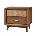 Nachttisch 50 x 40 x 60 cm aus Holz in Braun mit Rattanfront im Retro-Stil