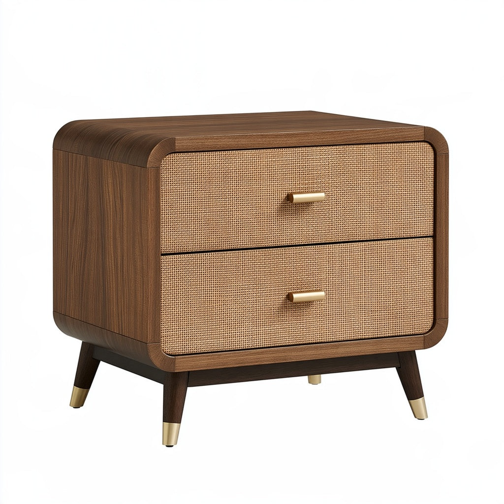 Nachttisch 60 x 40 x 55 cm Holz und Rattangeflecht Braun Retro-Stil mit 2 Schubladen