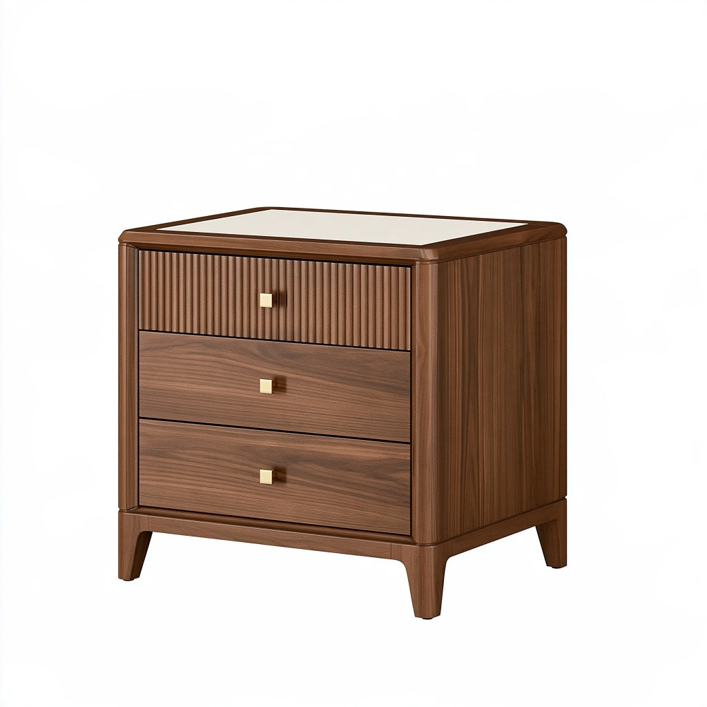Nachttisch 60 x 45 x 65 cm aus Holz in Walnussbraun mit 3 Schubladen