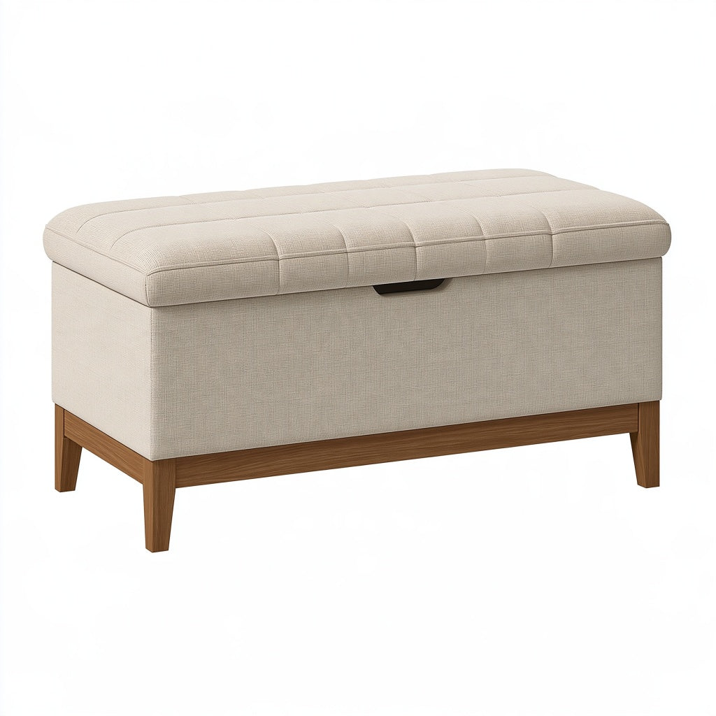 Aufbewahrungsbank 100 x 45 x 48 cm Beige Braun Stoff Holz gepolstert