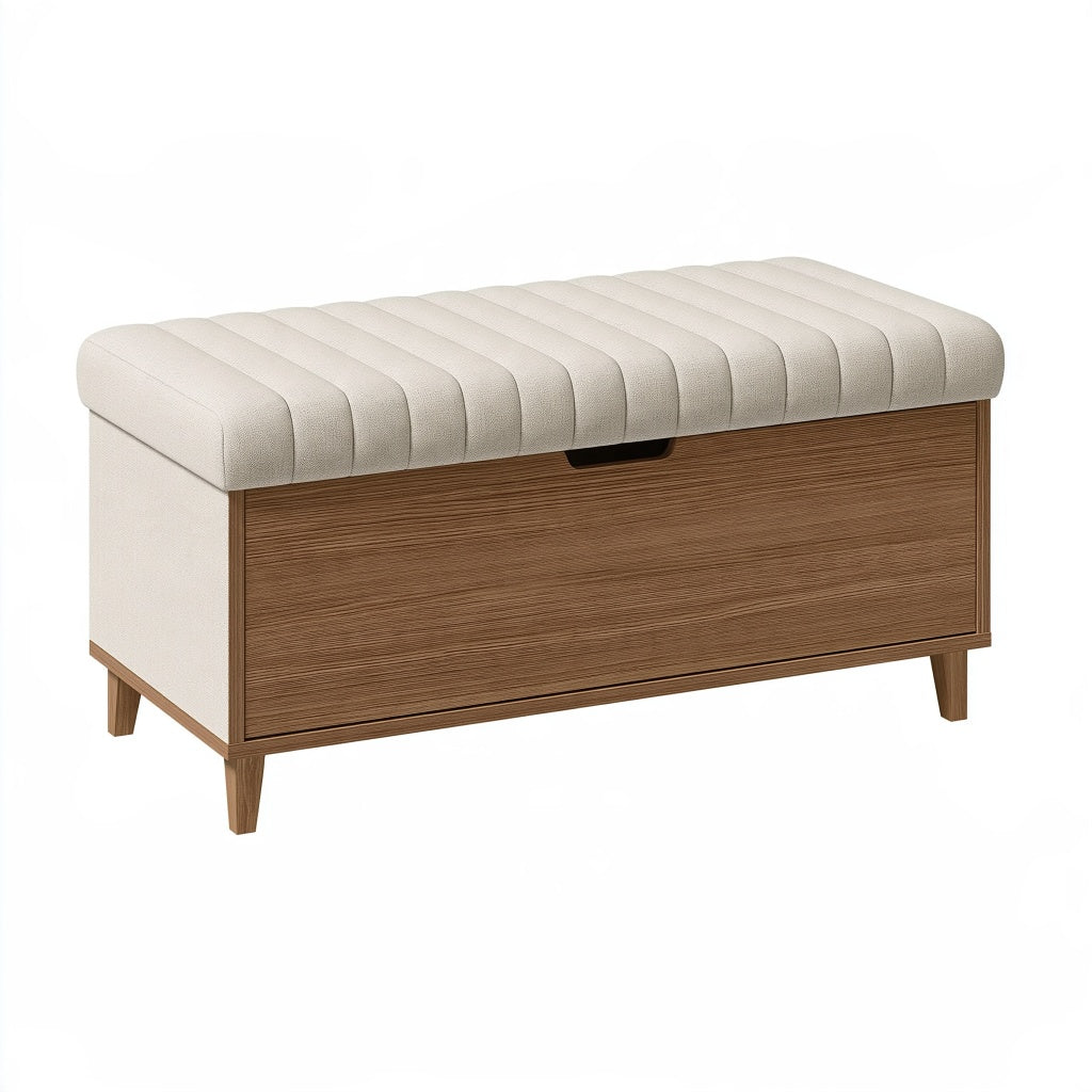 Sitzbank mit Stauraum 100 x 40 x 48 cm Beige Braun Holz und Stoff gepolstert