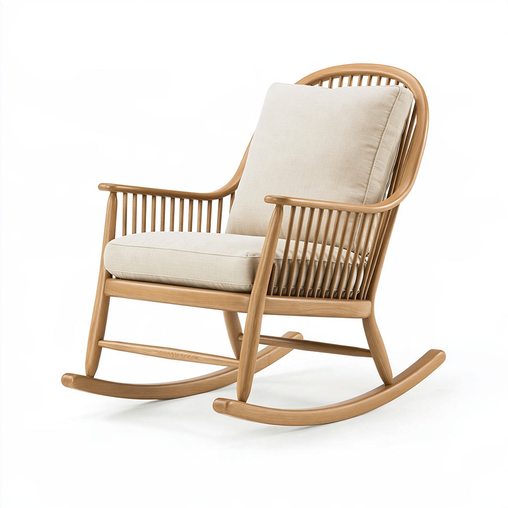 Schaukelstuhl 100 x 68 x 105 cm aus Holz in Naturbeige mit gepolstertem Sitz im skandinavischen Stil