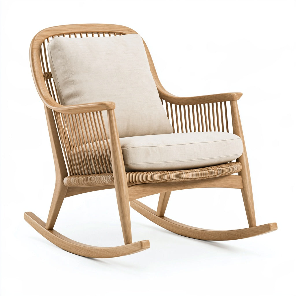 Schaukelstuhl 100 x 68 x 95 cm aus Holz in Naturbeige mit Polstern skandinavischer Stil