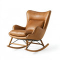 Schaukelstuhl 95 x 80 x 105 cm in Cognac Kunstleder mit Holzgestell - moderner Loungesessel