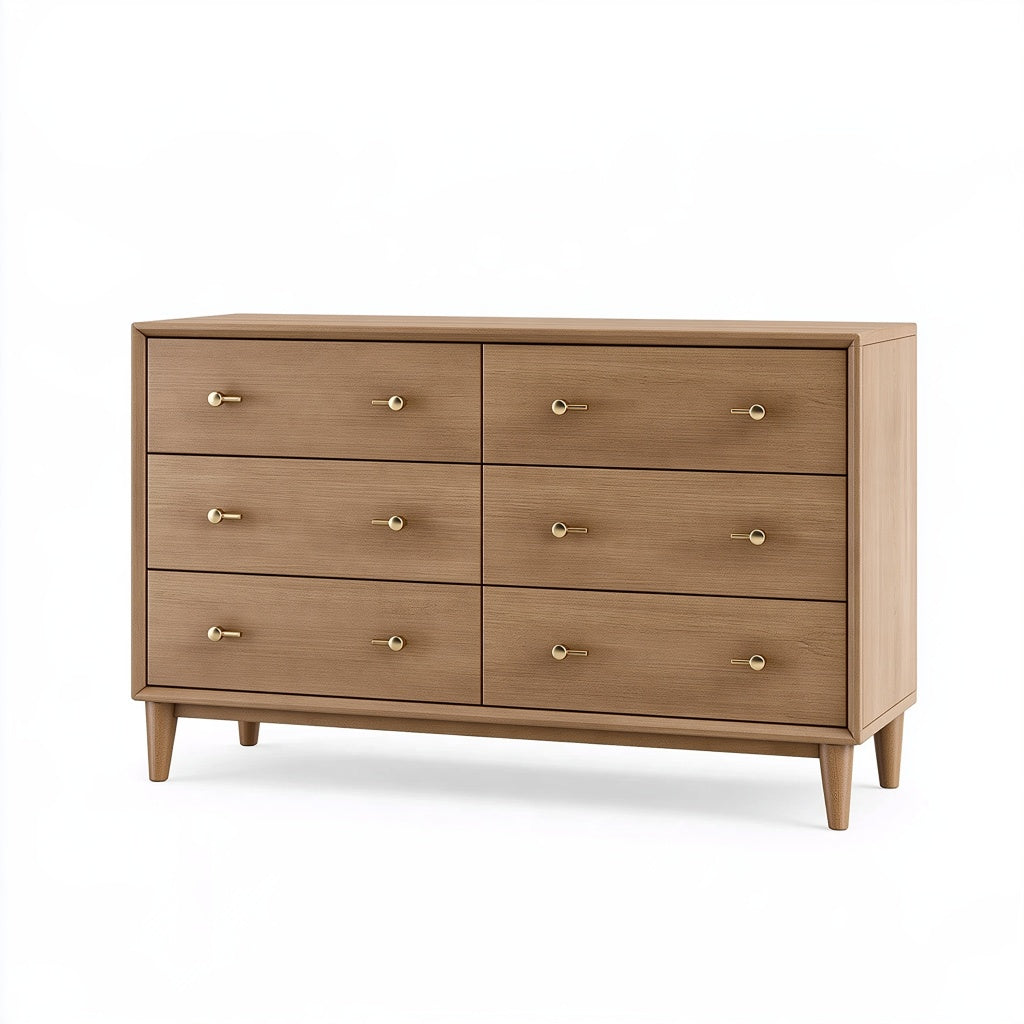 Kommode 140 x 45 x 85 cm Holz Braun mit 6 Schubladen im Mid-Century-Stil