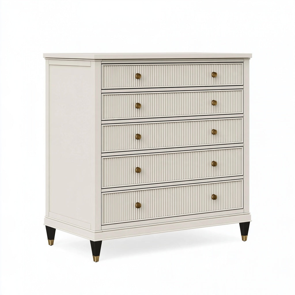Kommode 100 x 45 x 120 cm in Creme Holzwerkstoff mit 5 Schubladen im klassischen Stil