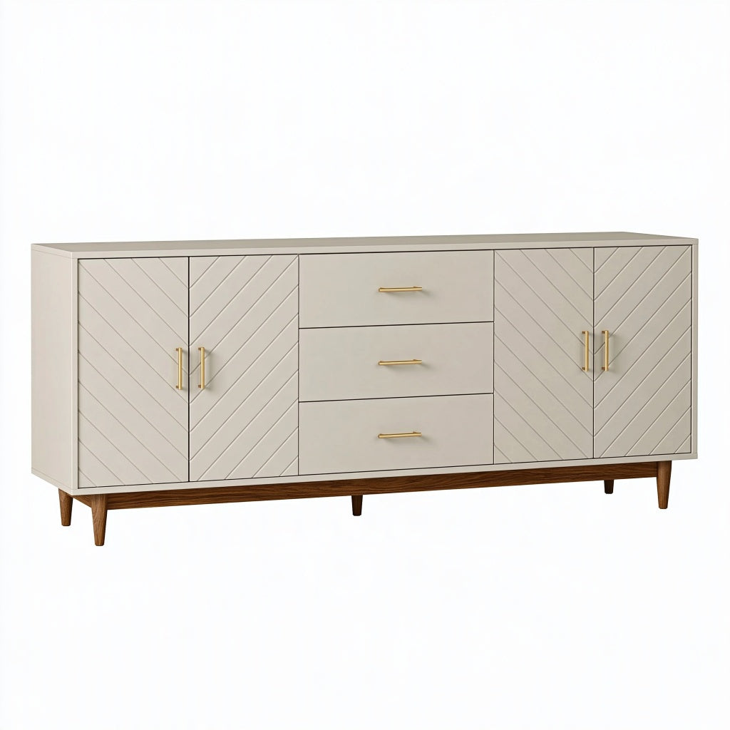 Sideboard 180 x 45 x 85 cm Creme Holzwerkstoff mit Fischgrätfront und Schubladen