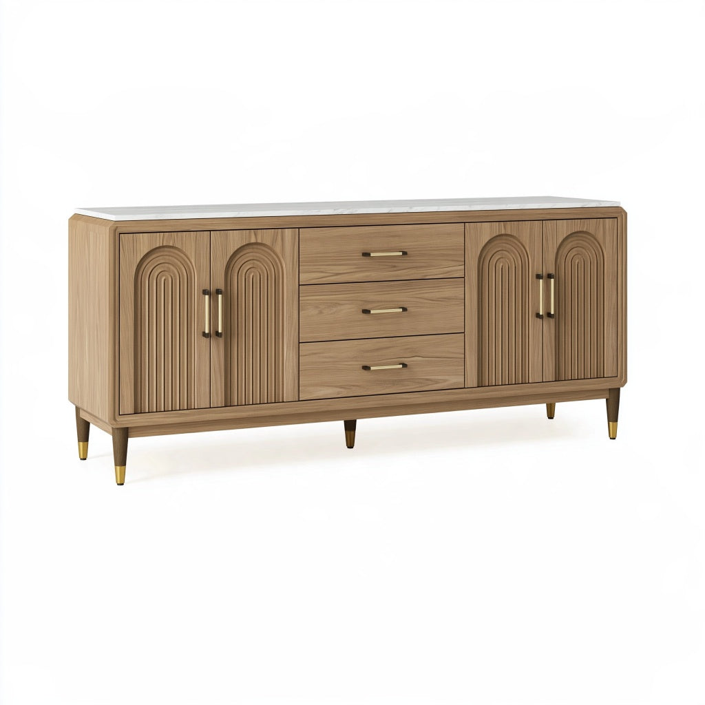 Sideboard 180 x 45 x 85 cm Holzwerkstoff Braun mit 3 Schubladen und 4 Türen im Retro-Stil