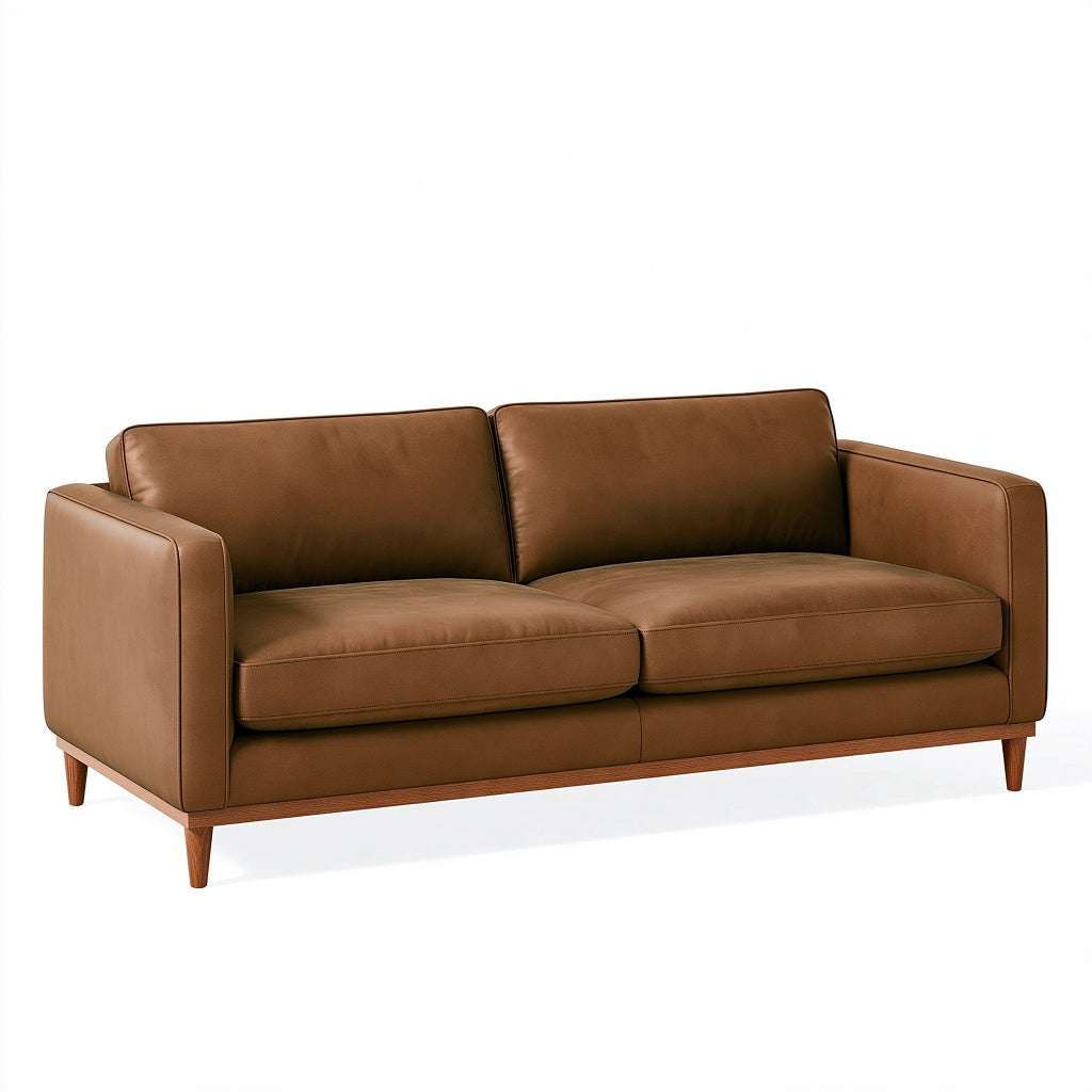 2-Sitzer-Sofa 180 x 85 x 82 cm - brauner Bezug in Lederoptik mit Holzfüßen im Mid-Century-Stil