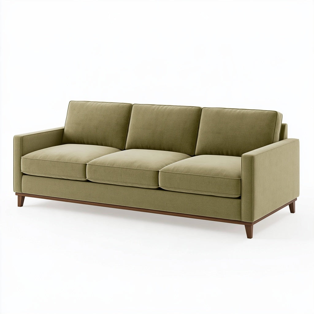 3-Sitzer Sofa 210 cm Stoffbezug Olivgrün mit Holzfüßen im modernen Stil