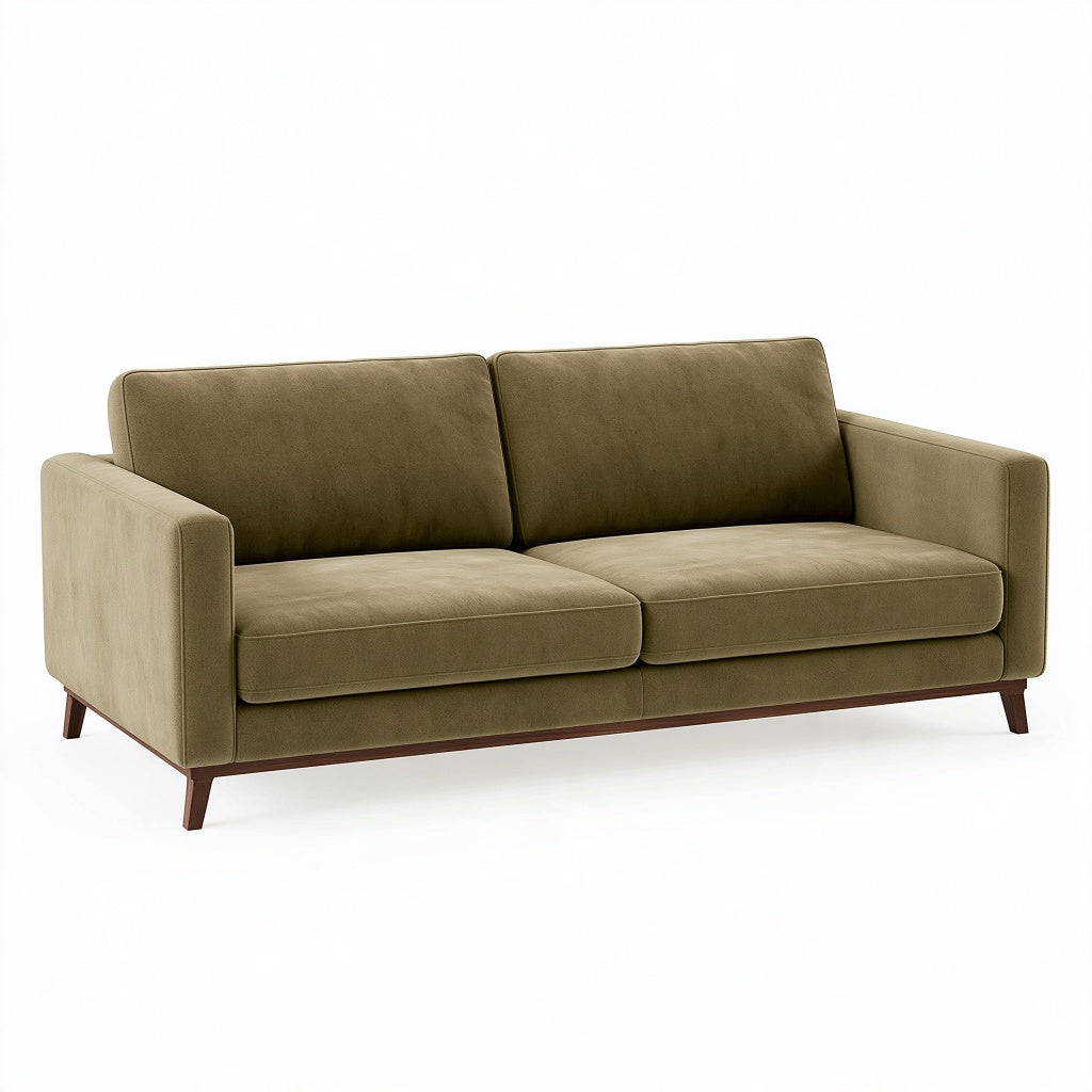 2-Sitzer-Sofa 180 cm Olivgrün Samtstoff mit Holzfüßen im Mid-Century-Stil