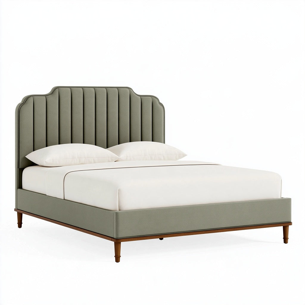 Polsterbett 160 x 200 cm Stoff Olivgrün - Doppelbett mit gepolstertem Kopfteil