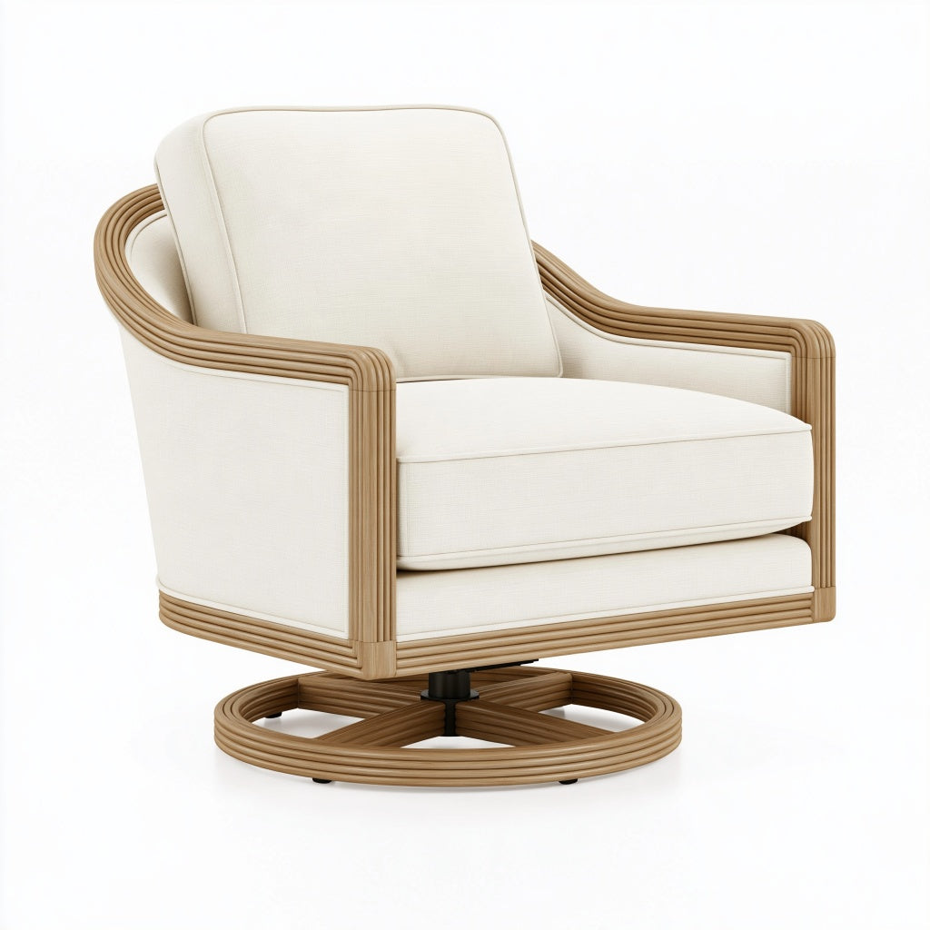 Drehsessel 82 x 78 x 90 cm Creme Textil Rattanoptik Wohnzimmer