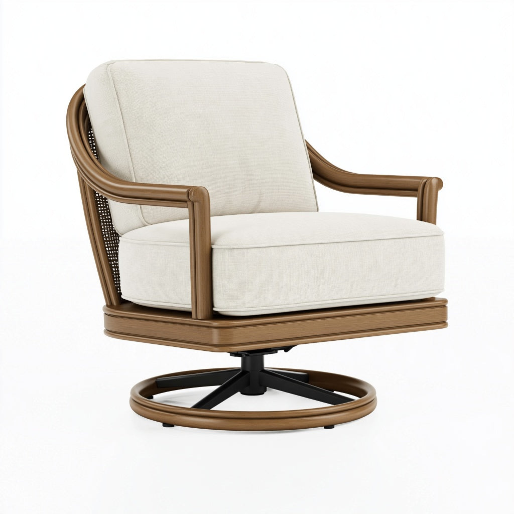 Drehsessel 78 x 82 x 93 cm mit Stoffbezug in Beige Holzrahmen und Drehfuß