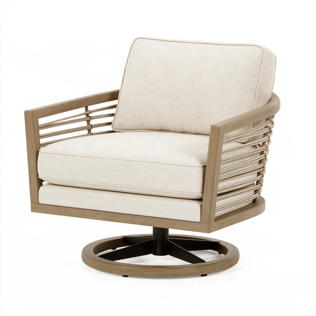 Drehsessel 82 x 78 x 88 cm aus Holz Metall und Stoff in Beige mit Drehfunktion